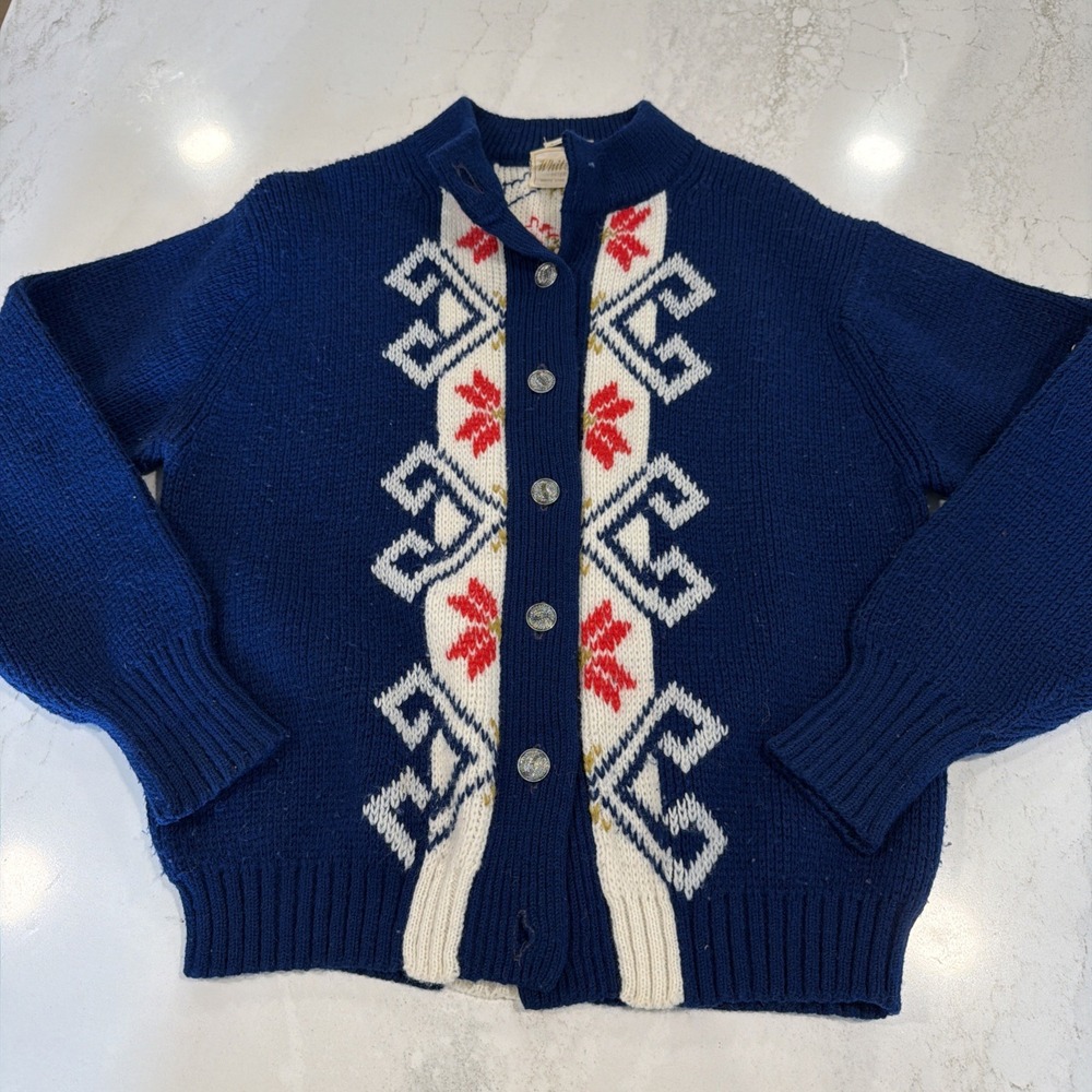 Vintage White Stag 1950-60's Nordic Alpine Ski Knit Sweater Cardigan